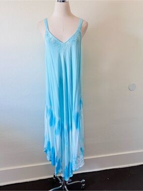 Exist Sleeveless Maxi Sundress Blue Embroidered Tie-Dye Boho OS